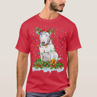 Camiseta Bull Terrier Dog Santa Hat Navidades de renos Ligh