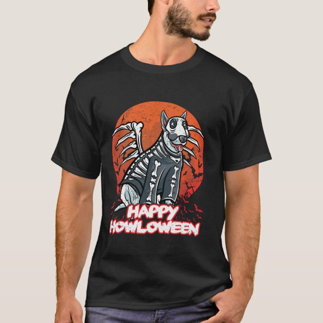 Camiseta Bull Terrier Feliz Halloween Disstume Skeleton Lon (Anverso)