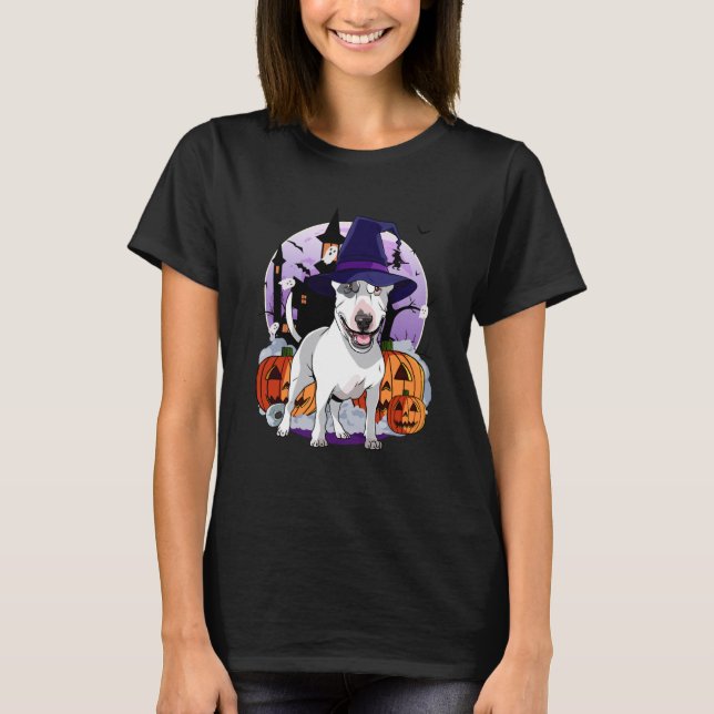 Camiseta Bull Terrier Happy Halloween Witch Dog Pumpkin Spo (Anverso)