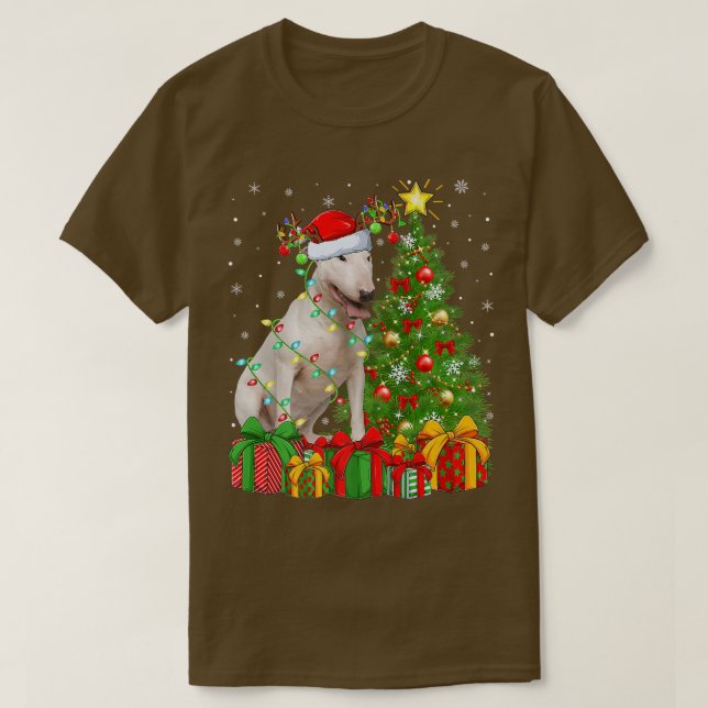 Camiseta Bull Terrier Iluminando Navidad Árbol Santa Bull T (Diseño del anverso)