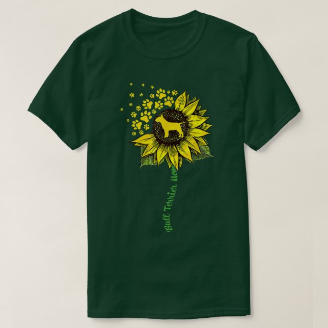 Camiseta Bull Terrier Mom Sunflower Paw Floral Dog Owner Ma (Diseño del anverso)