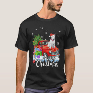 Camiseta Bull Terrier Montando Camión Rojo Feliz Navidad