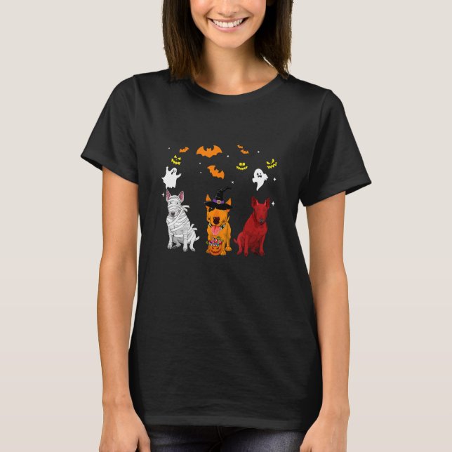 Camiseta Bull Terrier Perros Mummy Witch Gorra Funny Hallow (Anverso)