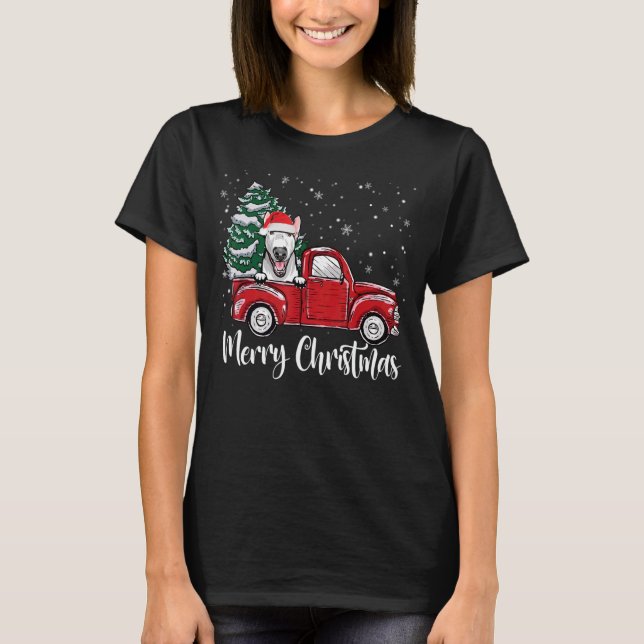 Camiseta Bull Terrier Red Truck Árbol de Navidad Perro de N (Anverso)