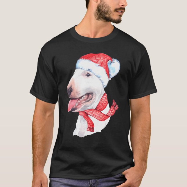 Camiseta Bull Terrier Santa Hat Red Scarf Cute Perro Christ (Anverso)