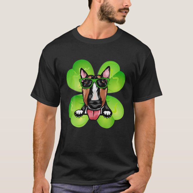 Camiseta Bull Terrier Shamrock Lucky Clover Irish St Patric (Anverso)