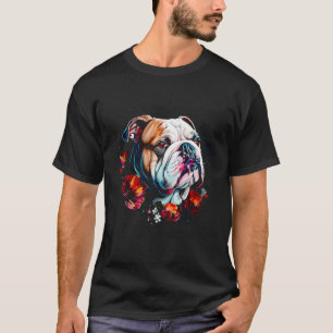 Camiseta Bulldog acuarela inglés con flores 98