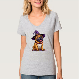 Camiseta Bulldog adorable con un sombrero de bruja