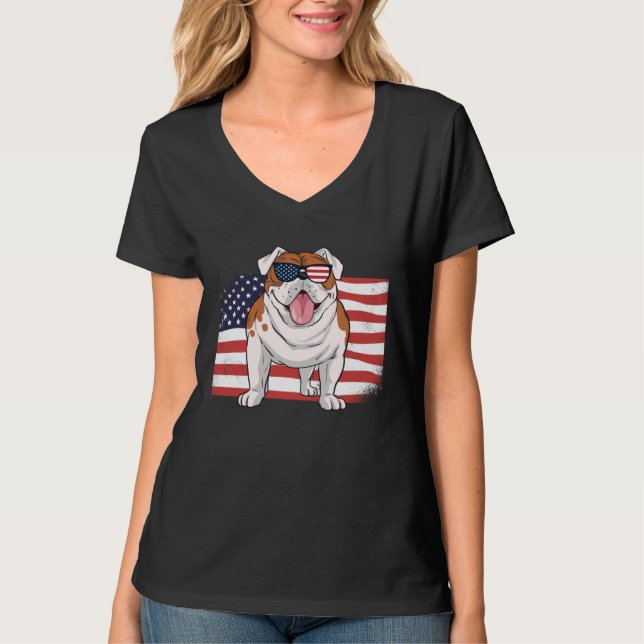 Camiseta Bulldog American Flag 4th of July USA Independence (Anverso)