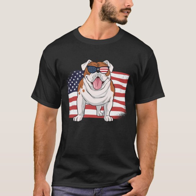 Camiseta Bulldog American Flag 4th of July USA Independence (Anverso)