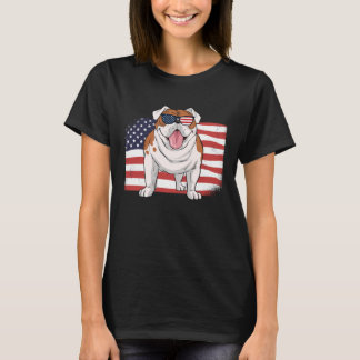 Camiseta Bulldog American Flag 4th of July USA Independence
