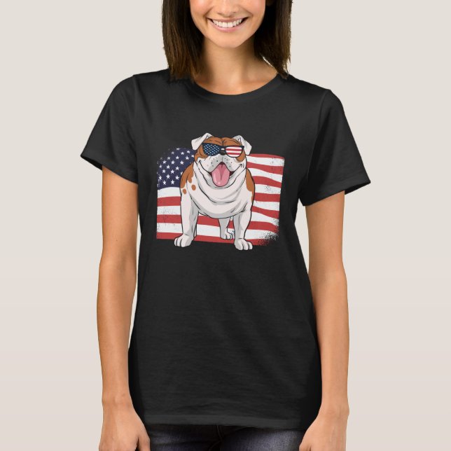 Camiseta Bulldog American Flag 4th of July USA Independence (Anverso)