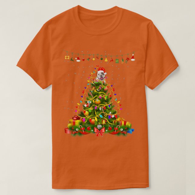 Camiseta Bulldog americano Santa Hat Navidades Luces de Per (Diseño del anverso)