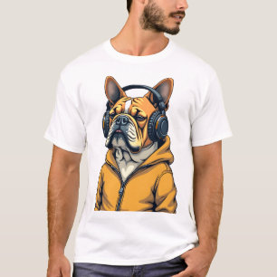 Camiseta Bulldog Antiguo con Auriculares con Capucha Música