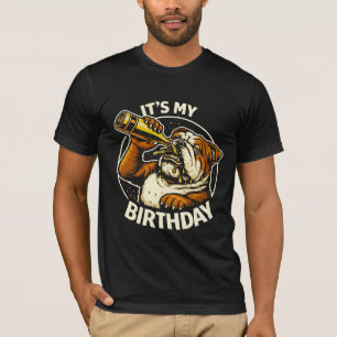 Camiseta Bulldog Bebiendo Cerveza en Cumpleaños