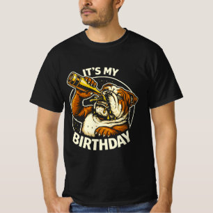 Camiseta Bulldog Bebiendo Cerveza en Cumpleaños