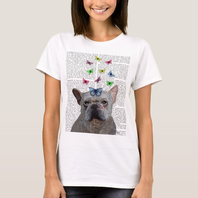 Camiseta Bulldog blanco francés y mariposas (Anverso)