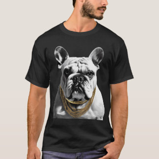 Camiseta Bulldog blanco y negro con oro