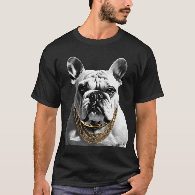 Camiseta Bulldog blanco y negro con oro (Anverso)