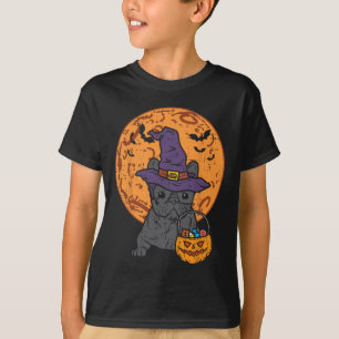 Camiseta Bulldog Bruja Calabaza Luna Halloween Perro francé