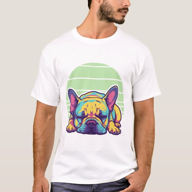 Camiseta bulldog colorido y durmiente francés (Anverso)