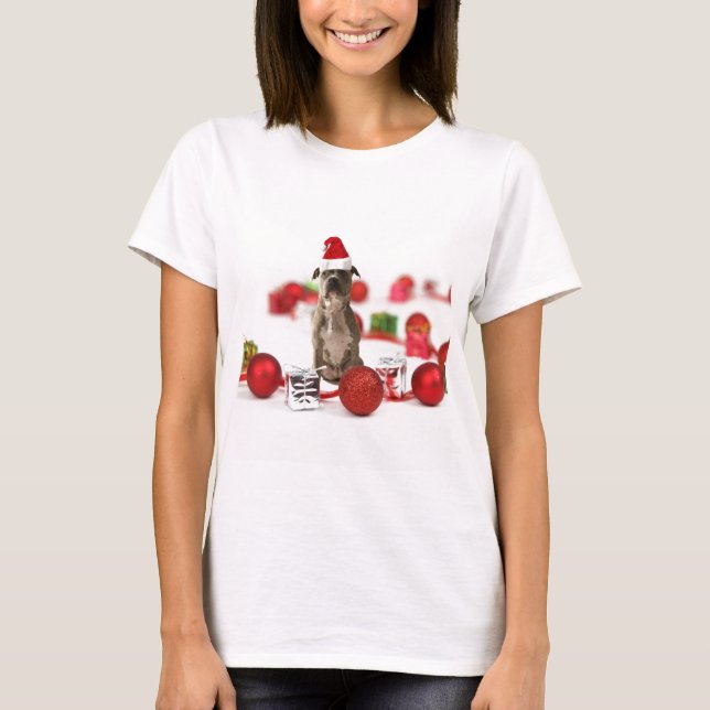 Camiseta Bulldog con caja de regalo y adornos navideños (Anverso)
