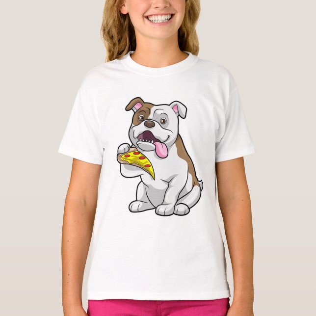 Camiseta Bulldog con pedazo de pizza (Anverso)