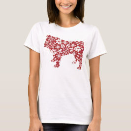Camiseta Bulldog, copos de nieve rojos del navidad de Boho