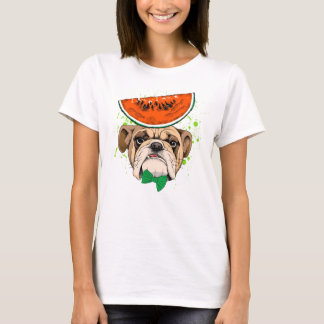 Camiseta Bulldog Dapper con sandía Gorra y corbata verde