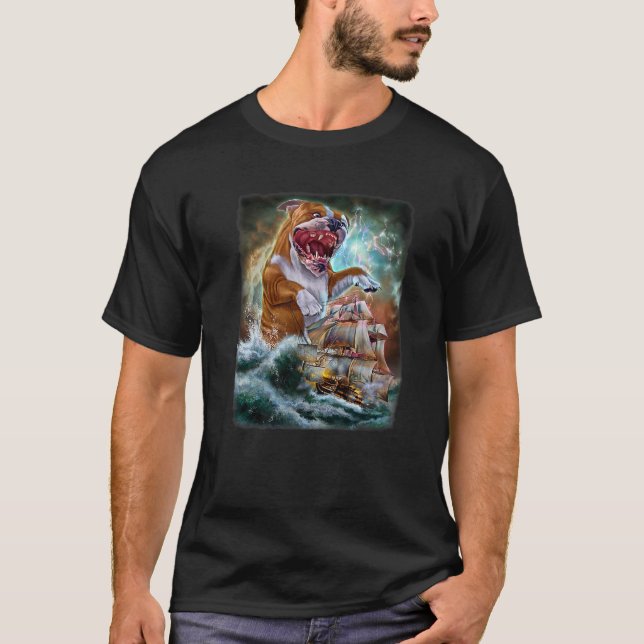 Camiseta Bulldog De Monstruo Cuando Kraken Ataca Un Barco D (Anverso)