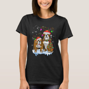 Camiseta Bulldog de Navidades ricas Santa Hats Perro reno