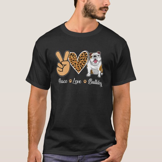 Camiseta Bulldog de Paz Amor Leopard Heart T Shirt (Anverso)