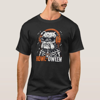 Camiseta Bulldog Divertido Halloween Esqueleto Howl-Oween D