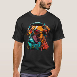 Camiseta Bulldog Dj Con Auriculares Y Gafas De Sol
