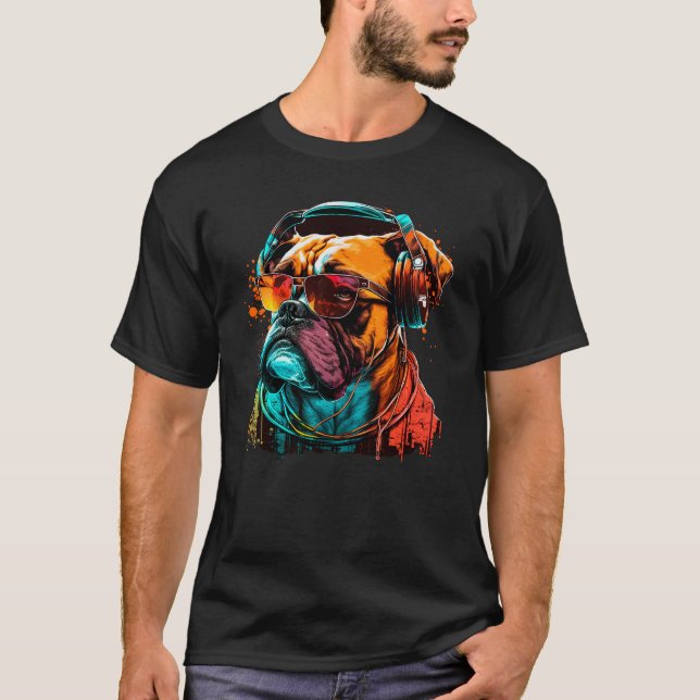 Camiseta Bulldog Dj Con Auriculares Y Gafas De Sol (Anverso)