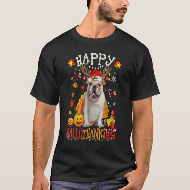 Camiseta Bulldog Dog Happy Hallothanksmas Halloween Thanksg (Anverso)