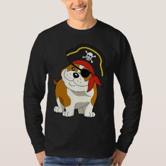 Camiseta Bulldog Dog Pirate Captain with Skull Easy Hallowe