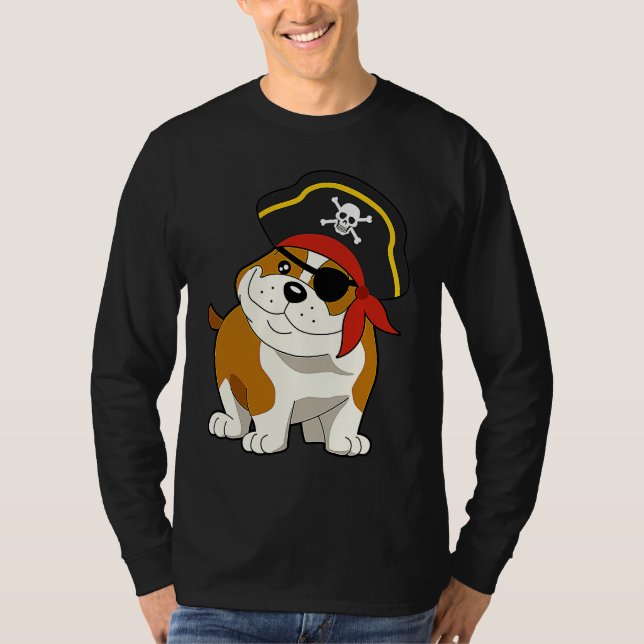 Camiseta Bulldog Dog Pirate Captain with Skull Easy Hallowe (Anverso)