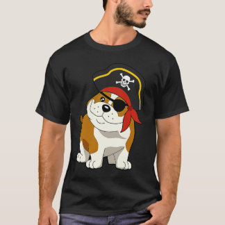 Camiseta Bulldog Dog Pirate Captain with Skull Easy Hallowe