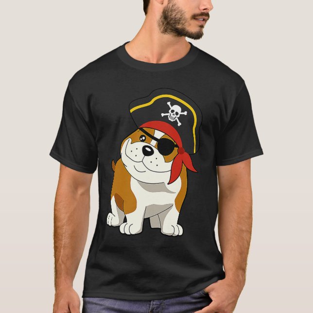Camiseta Bulldog Dog Pirate Captain with Skull Easy Hallowe (Anverso)