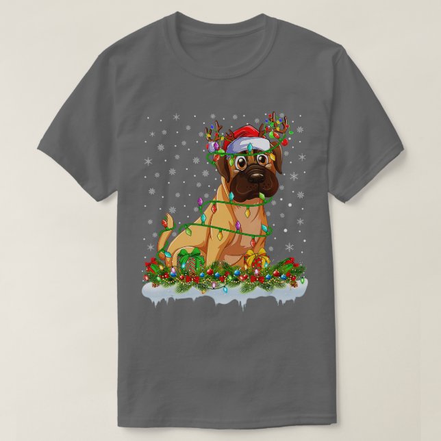 Camiseta Bulldog Dog Santa Hat Reindeer Christmas Lights  (Diseño del anverso)