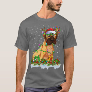 Camiseta Bulldog Dog Santa Hat Reindeer Christmas Lights 