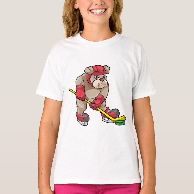 Camiseta Bulldog en hockey sobre hielo con bastón de hockey (Anverso)