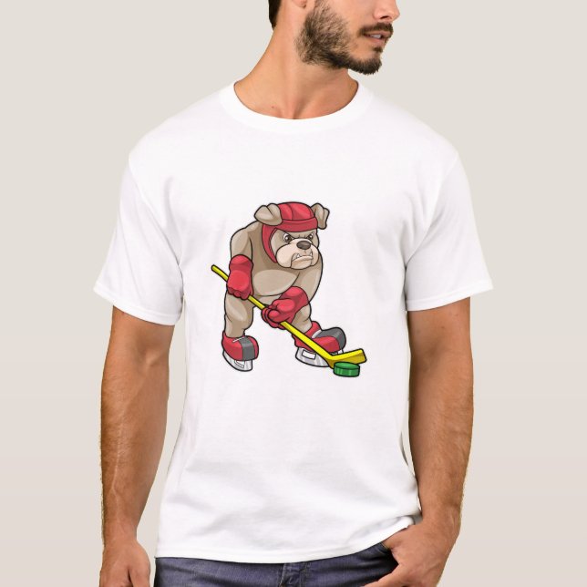 Camiseta Bulldog en hockey sobre hielo con bastón de hockey (Anverso)