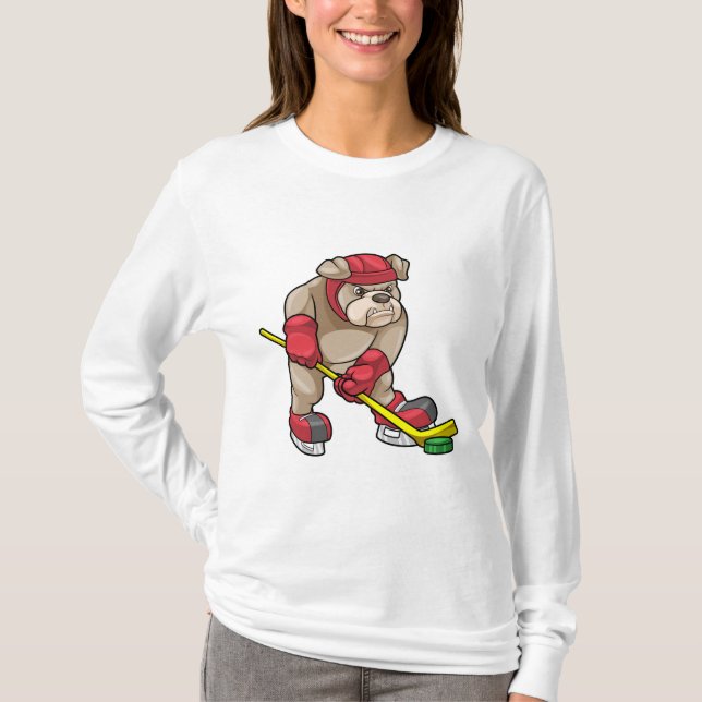 Camiseta Bulldog en hockey sobre hielo con bastón de hockey (Anverso)