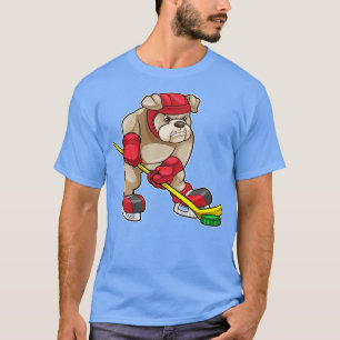 Camiseta Bulldog en hockey sobre hielo con bastón de hockey