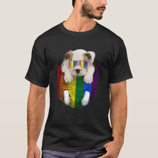 Camiseta Bulldog en Pocket Rainbow Trans Gay Orgullo LGBT A