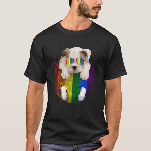 Camiseta Bulldog en Pocket Rainbow Trans Gay Orgullo LGBT A (Anverso)