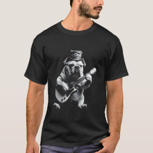 Camiseta Bulldog estrella de rock divertido tocando la guit