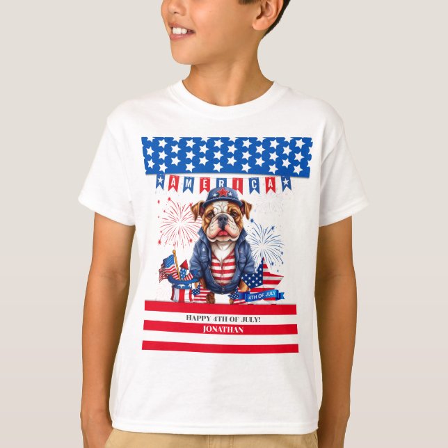 Camiseta Bulldog Feliz 4 De Julio Día De La Independencia D (Anverso)